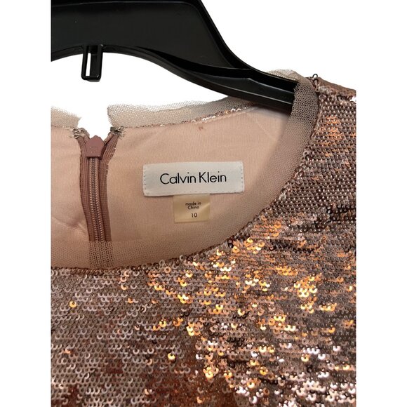 Calvin Klein Womens Rose Gold Sequin Long Sleeve Cocktail Dress Size 10 - Picture 4 of 4